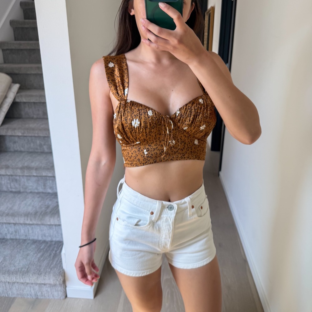 For Love and Lemon Tawney Cheetah Print Boho Festival Party Crop Top Brown XS